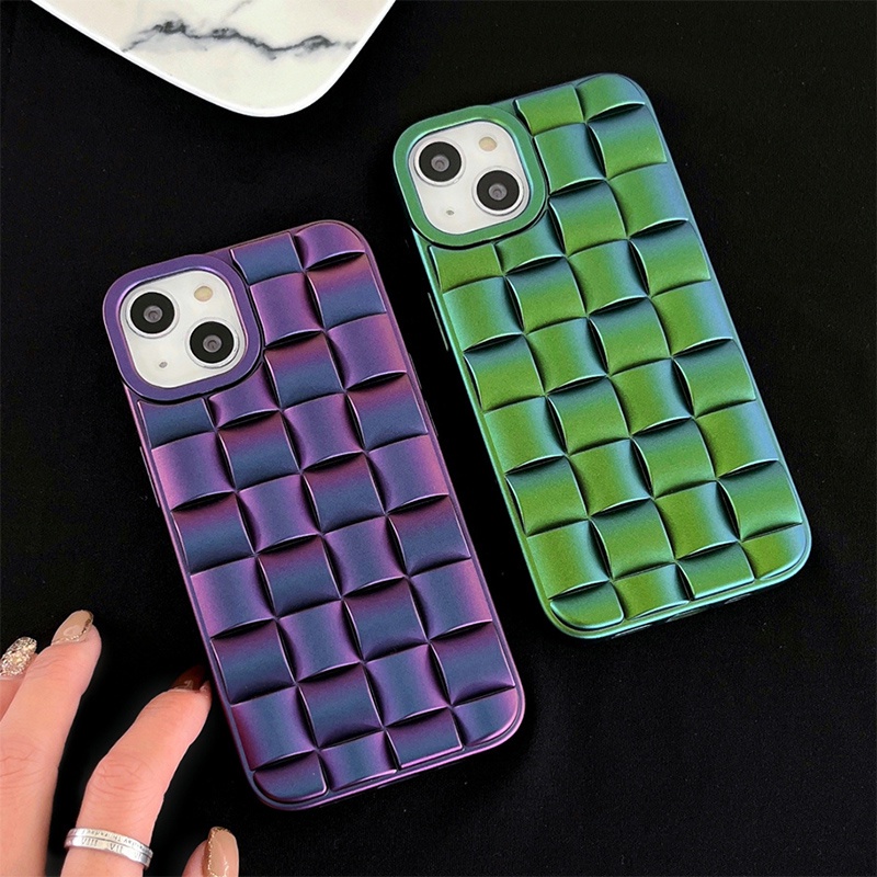 IPHONE Casing Ponsel plating Kotak-Kotak Motif Anyaman 3D Untuk Iphone11 12 13 14 Pro max 6 7 8 14 plus XR X XS XSMAX Silikon Lembut shockproof cover