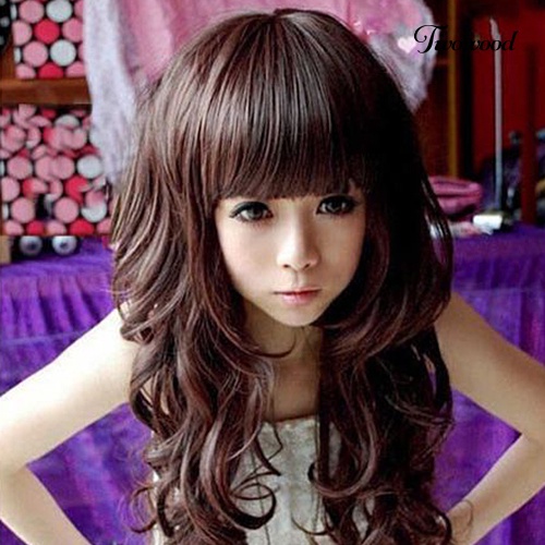 Twowood Woman Girl Fashion Panjang Keriting Bergelombang Cosplay Penuh Pesta Wig Rambut Dengan Topi Wig