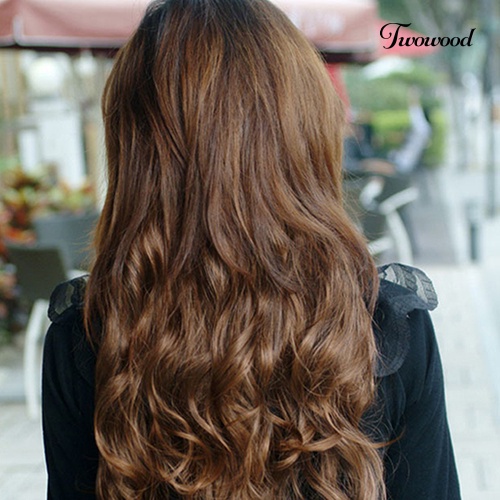 Twowood Wanita Klip Dalam Ekstensi Rambut Panjang Bergelombang Keriting Rambut 5jepit Wig Sintetis