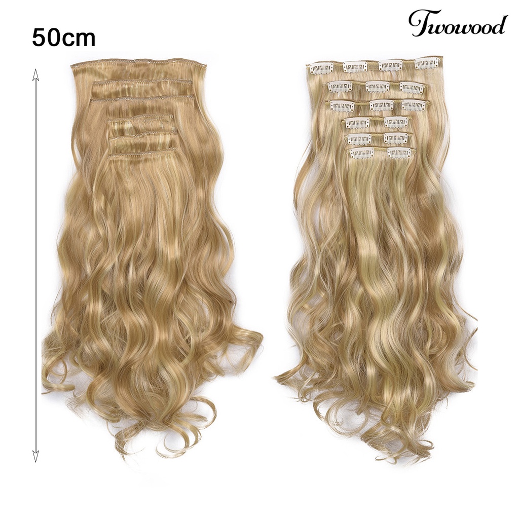 Twowood Wavy Wig Clip Rambut Panjang Ekstensi Keriting Alami Serat Suhu Tinggi Wanita Klip Wig Untuk Salon