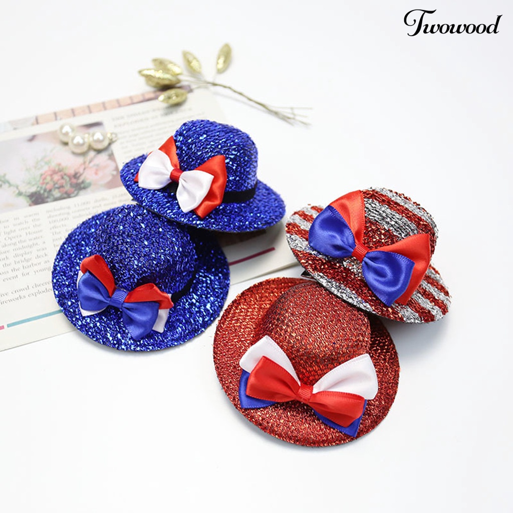 Twowood Pin Rambut Hias Bahan Sequin Eye-catching Desain Busur Simpul Topi Jepit Rambut Untuk Pesta