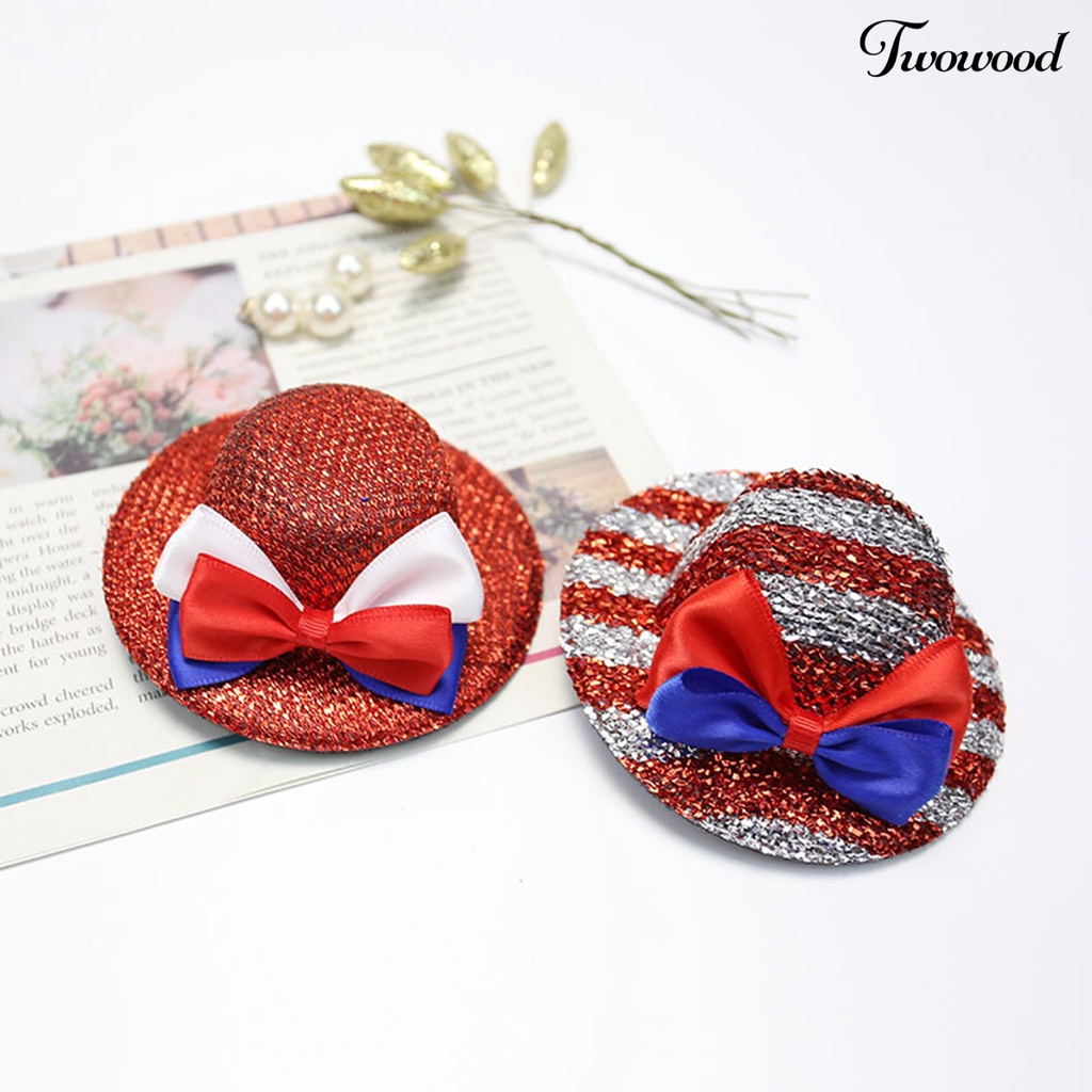 Twowood Pin Rambut Hias Bahan Sequin Eye-catching Desain Busur Simpul Topi Jepit Rambut Untuk Pesta