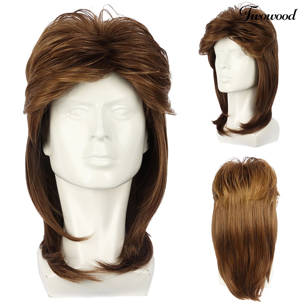 Twowood Wig Pria Amerika Nyaman Mudah Dipakai Berbulu Tahan Panas Fashion Kosmetik Alat Suhu Tinggi Sutra Pria Gaya Rock Wig Pendek Untuk Pesta