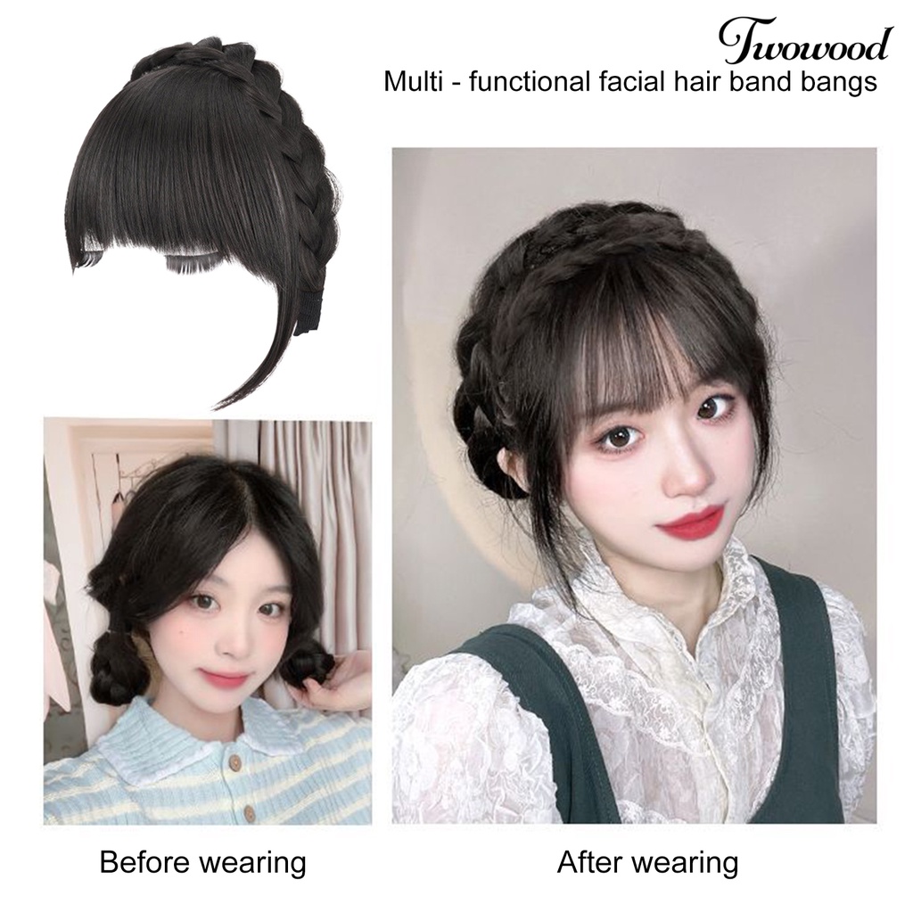 Twowood Wig Poni Bantalan Cranial Vault Fluffy Menutupi Celah Rambut Alami Realistis Tak Terlihat Ultra Ringan Dikepang Bando Poni Wig Pacaran Supply