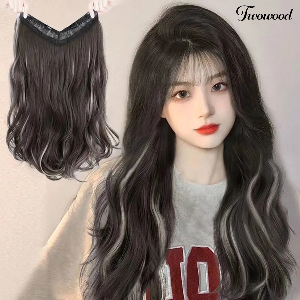 Twowood One Piece Wig No Perm Fluffy V-Shaped Seamless Menebal Rambut Tak Terlihat Halus Ekstensi Rambut Palsu Mewarnai Sebagian Digunakan Wanita