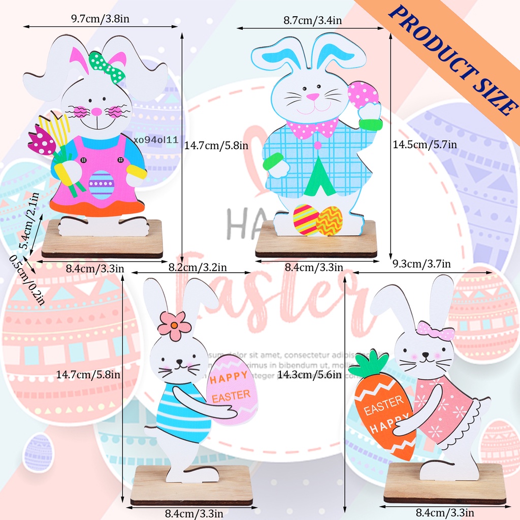 Xo Easter Wood Bunny Tabletop Ornaments Decor 4PCS Table Sign Dekorasi Indoor Outdoor OL