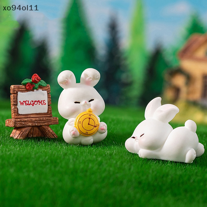 Xo Kartun Kelinci Putih Paradise World Series Micro Landscape Resin Dekorasi Kerajinan Hewan Lucu Berkebun Aksesoris Mobil Decor OL