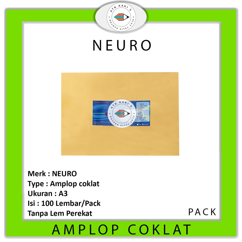 

NEURO - Amplop Coklat Ukuran A3 Neuro Non Seal - Pack