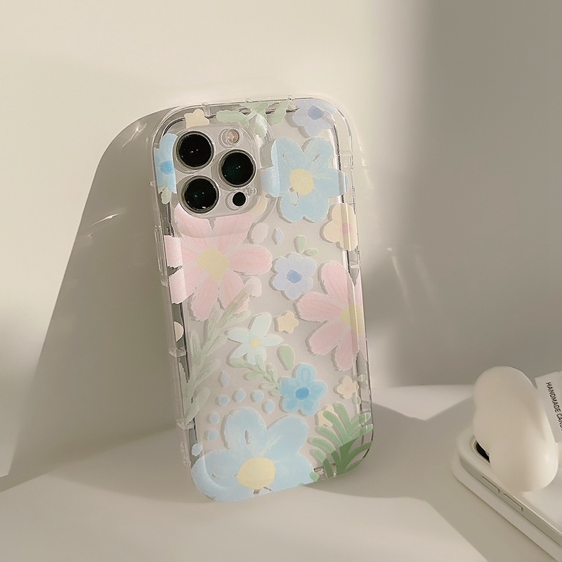 Pretty Oil Painting Flower Soft TPU Case iP iPhone 14 + Plus 11 12 13 Pro Max Girl Woman FTD Casing Apple