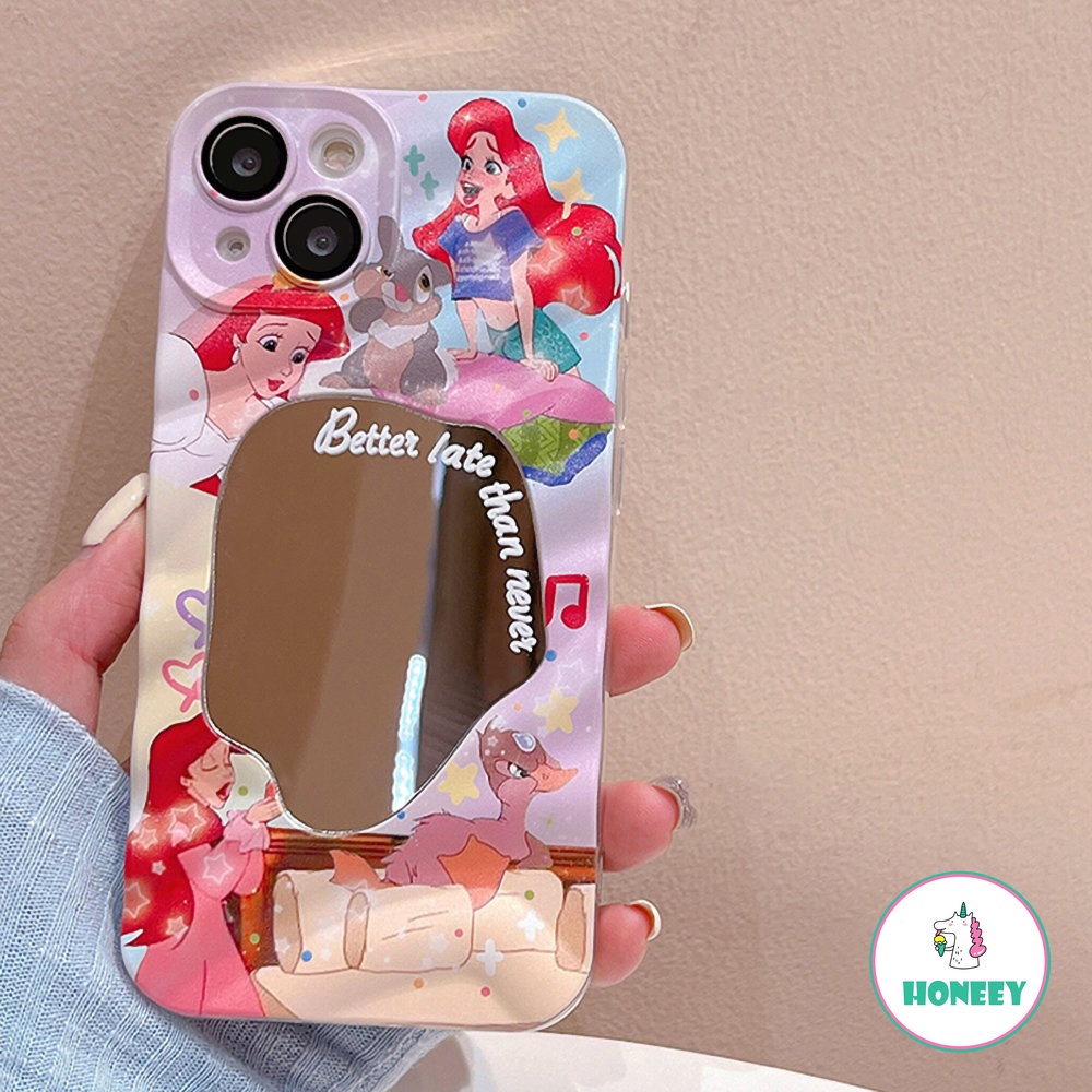 IPHONE Kartun Lucu Disney Princess Cermin 3D Pola Lipit Casing Ponsel Untuk Iphone14 13 12 Pro Max Case Iphone11Sarung Belakang Tahan Guncangan Lembut