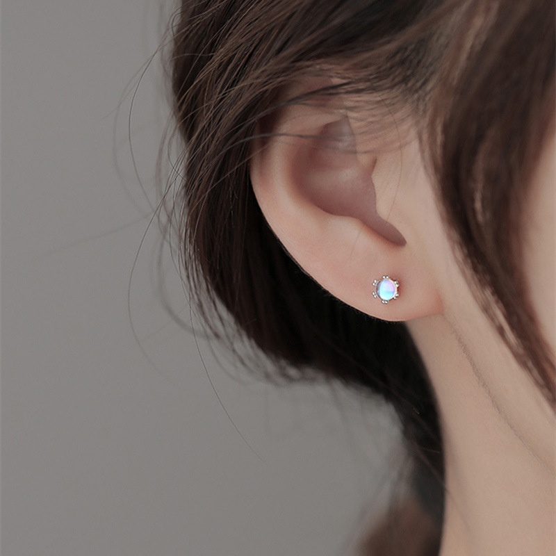 Anting Perak Moonstone Korea Hias Berlian Stud Earrings Untuk Aksesoris Perhiasan Fashion Wanita