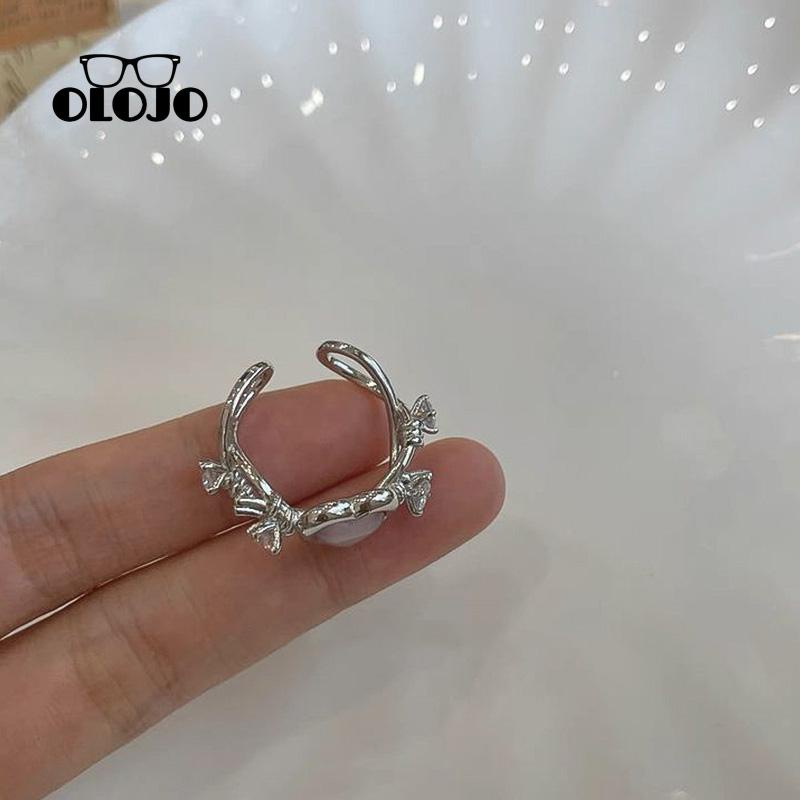 [Olojo Cincin Kawin Perempuan Manis Keren Fashion Duri Opal Zirkon Cincin Desain Rasa Cinta Merah Muda