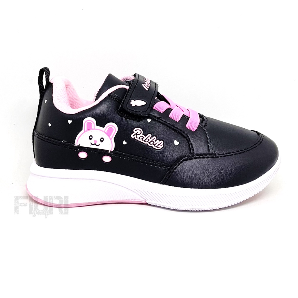 FIURI – ANDO –CUTE RABBIT PEREKAT 29-32 HITAM PINK – Sepatu Kets Anak Perempuan – Sneakers Anak – Sepatu Olahraga Sport Anak Balita Cewek  Perekat - Sepatu Casual Anak Kecil – Sepatu Sekolah Hitam Anak TK SD Murah