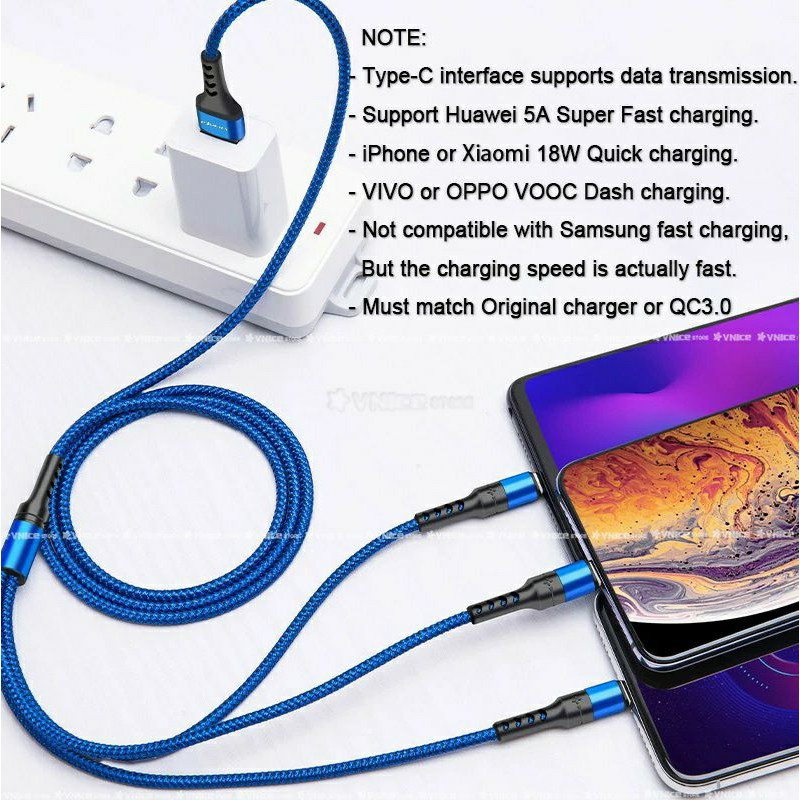 5A super fast charging 3in1 cable data transfer kabel 3in1 fast charging kabel powerbank CAB06