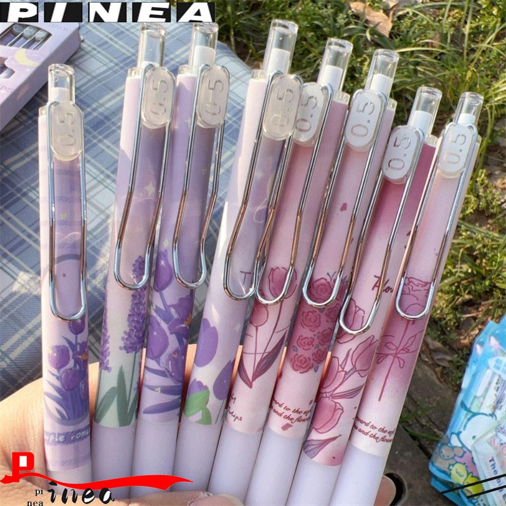 Nanas 4PCS /Set Gel Pulpen Perlengkapan Kantor Sekolah Mawar Dengan Klip Alat Tulisan Tinta Hitam Press Type Signature Pen