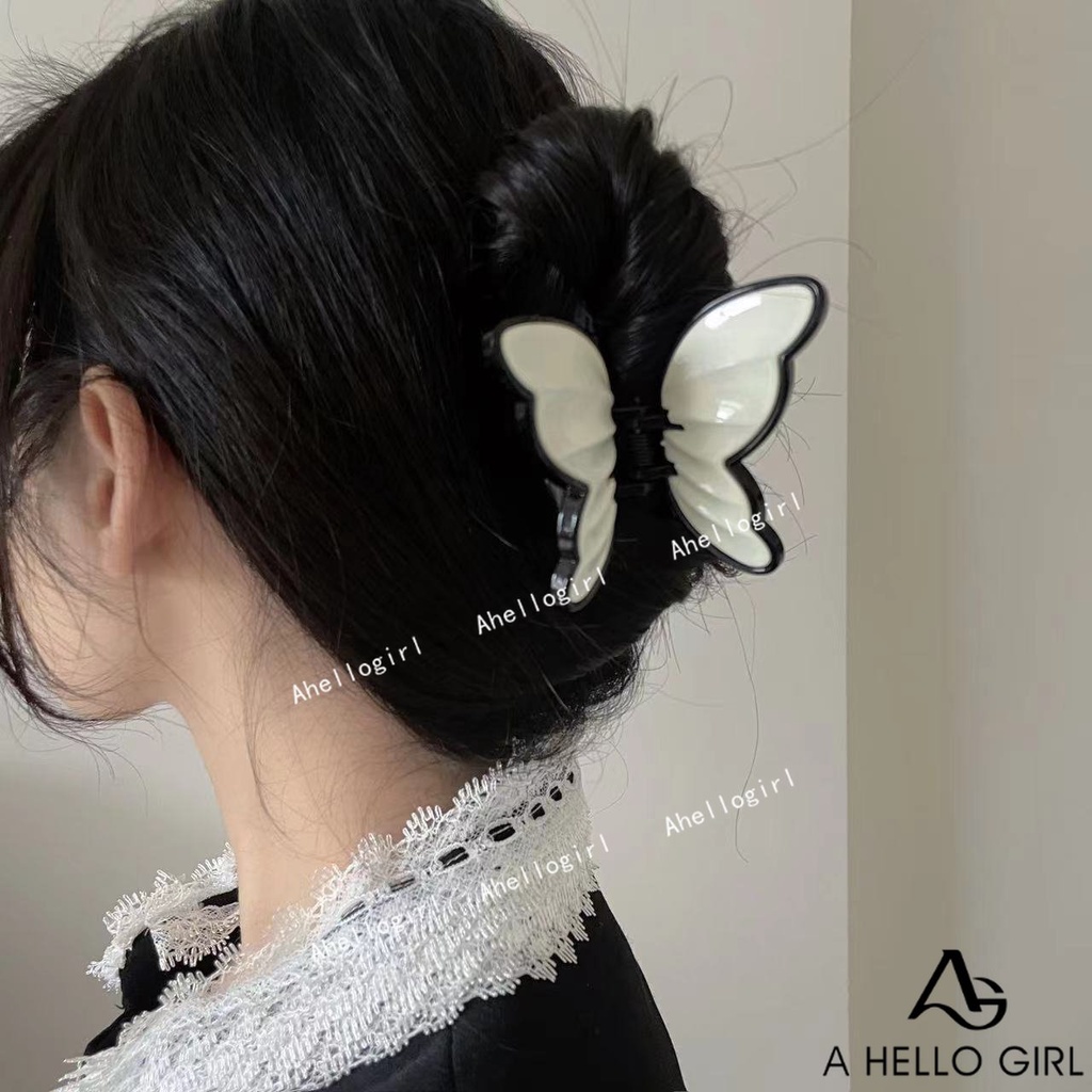 Ahellogirl Retro Akrilik Tiga Dimensi Kupu-Kupu Klip Rambut Manis Jepit Rambut Hiasan Kepala