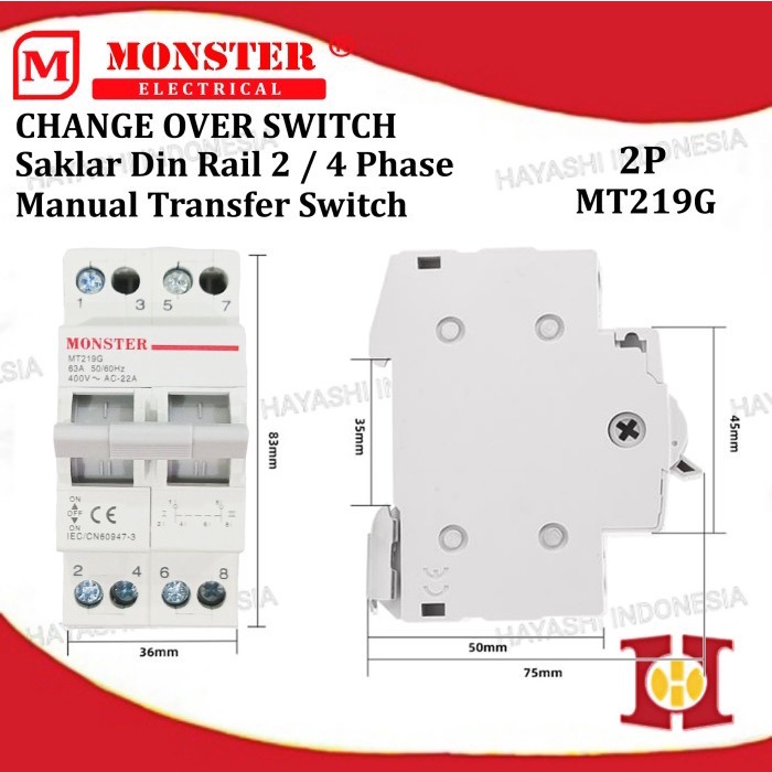 COS Change Over Switch Ohm Saklar Din Rail Model MCB 1 2 3 4 Phase