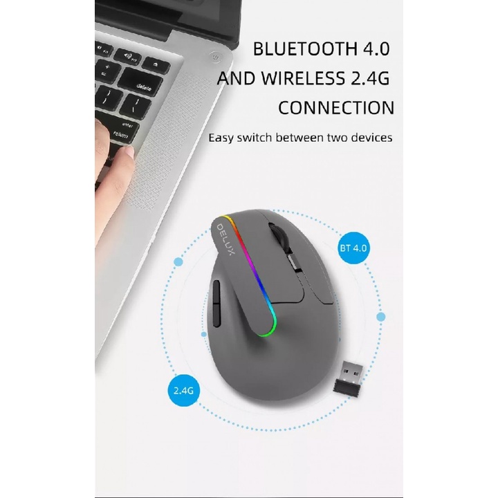 DELUX M618DB - Wireless Ergonomic Vertical Mouse - Dual Mode Version