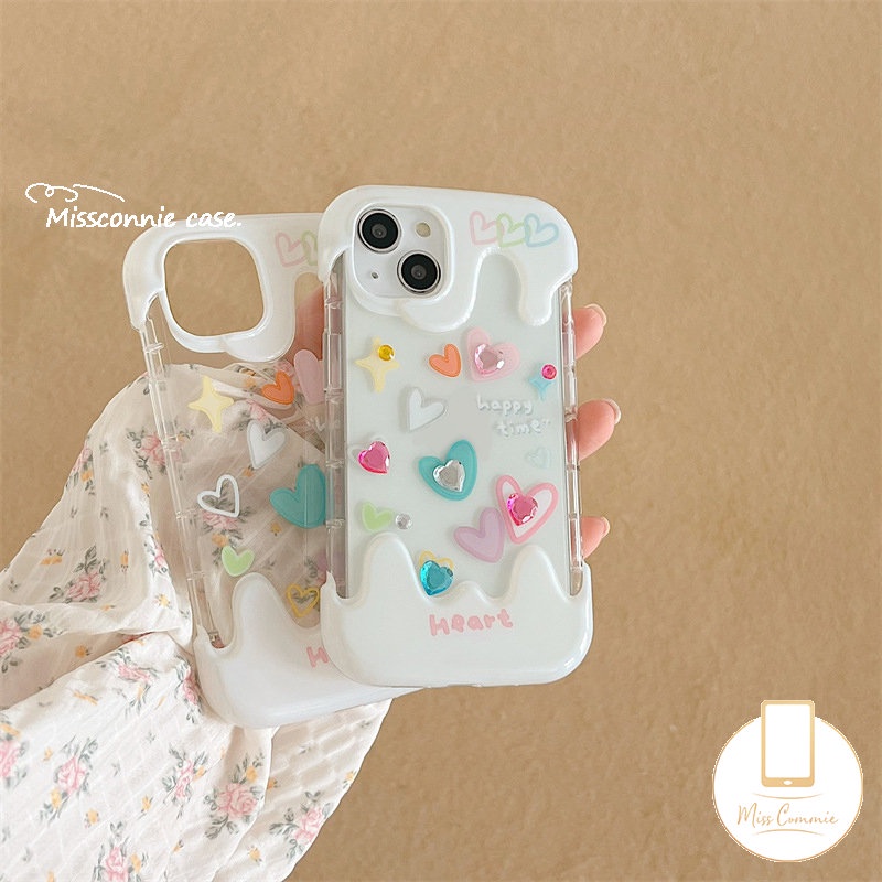 IPHONE Casing Ponsel Es Krim Permen Kreatif 3D Kompatibel Untuk Iphone11 14 13 12 Pro Max XR 7Plus X XS Max7 8 Plus Grafiti Bening Cinta Hati Surat Sederhana Tpu Soft Cover