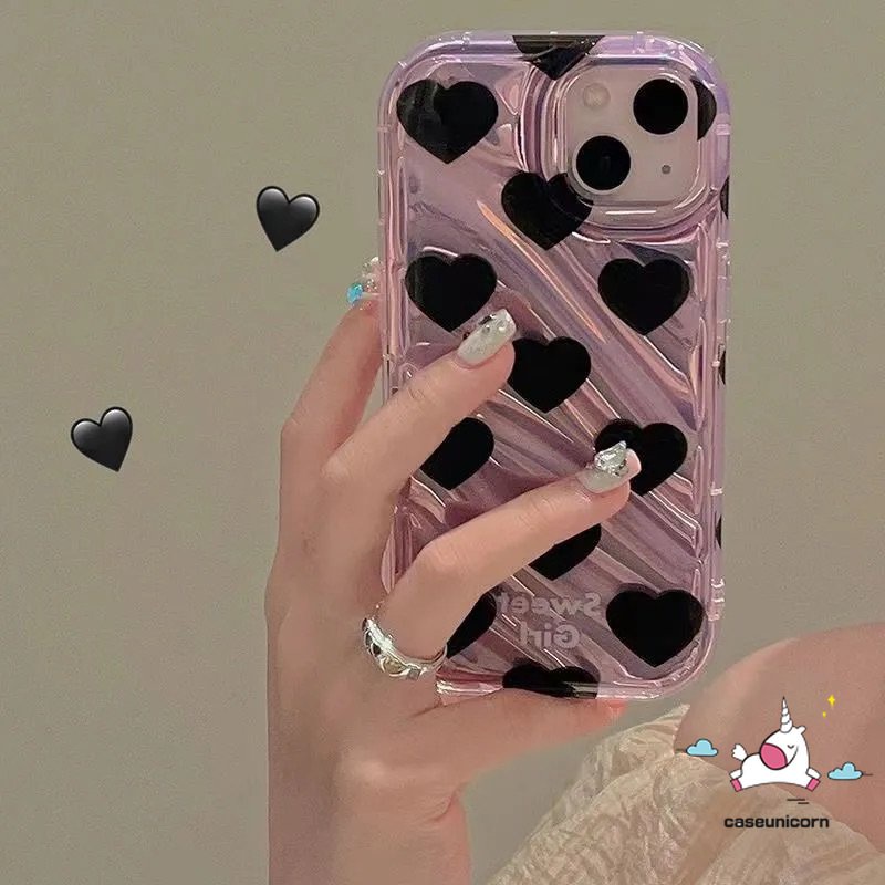 Casing Kartu Laser Cinta Hati Warna Dazzle Mewah Kompatibel Untuk IPhone 7plus13 11 14 12 Pro MAX XR 6 6S 7 8 Plus X XS MAX 8Plus SE 2020 3D Stereo Bergelombang Kreatif Star Tree Case