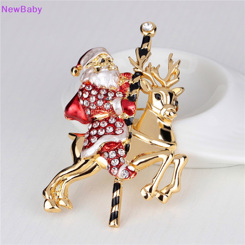 Newbaby 1pc Indah Santa Claus Rusa Berlian Imitasi Hadiah Natal Bros Pin Kerah Korsase 1pc Fashion Santa Claus Rusa Berlian Imitasi Hadiah Natal Bros Pin Kerah Korsase 1pc S Baru