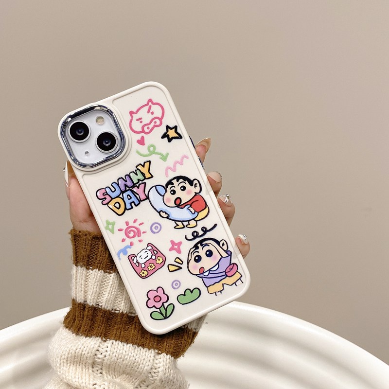 All New Metal Camera Skin Silicone Soft Case IPhone 11 12 13 14 Pro Max Women's Fashion Gift Cute Cartoon Phone Case Funny Crayon Shin-chan