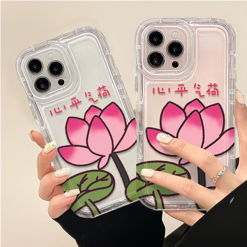 IPHONE Lotus Soft Phone Case Kompatibel Untuk Casing Iphone14 11 13 12 Pro XS Max X Xr7 +8 Plus Transparan TPU Silikon Shockproof Cover