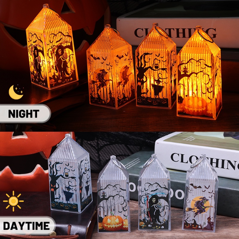 1 Pc Halloween Lampu Lilin LED Vintage Kastil Kelelawar Labu Gantung Lentera Api Lampu Malam Mengerikan Perlengkapan Dekorasi Pesta Rumah