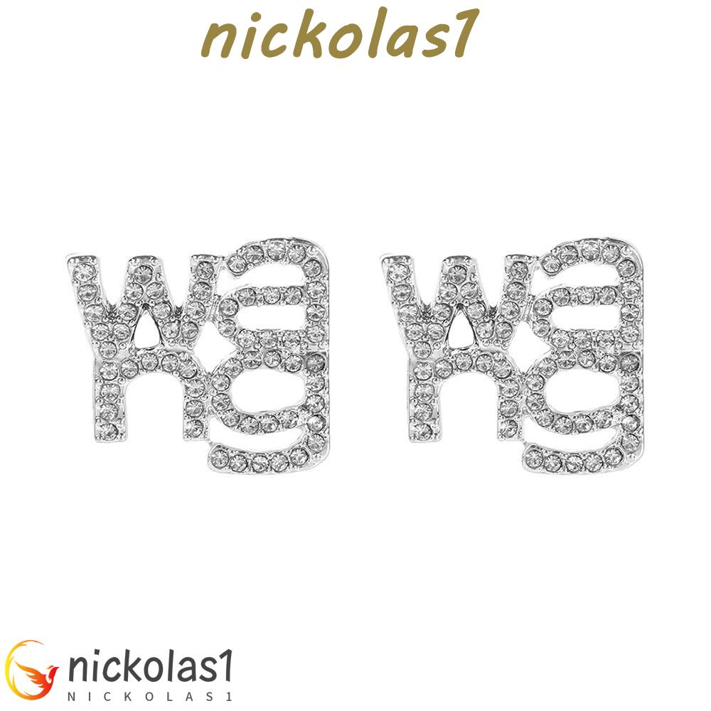 Nickolas1 Anting Huruf Temperamen Gadis Wanita Berlian Imitasi Tembaga Kristal Menjuntai Earrings