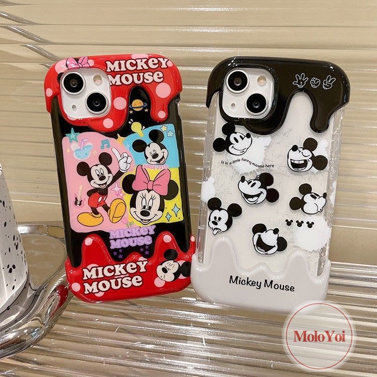 Pasangan Kartun Lucu Mickey Minnie Mouse Shockproof Case Kompatibel Untuk IPhone XR XS X Max 7Plus 11 14 12 13 Pro Max 8Plus 8 7 Plus Kreatif Permen 3D Es Krim Telepon Soft Cover