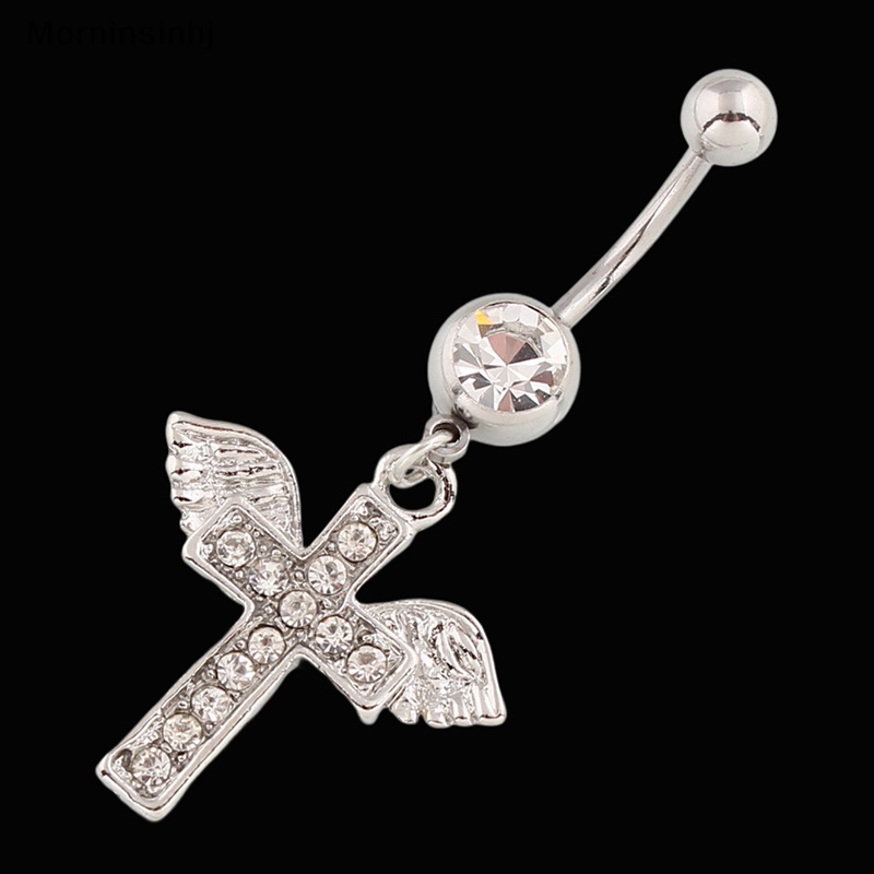 Mornin Aesthetic Shiny Wings Cross Belly Button Rings Untuk Wanita Punk Warna Silver Sexy Navel Rings Aksesoris Perhiasan Tubuh id