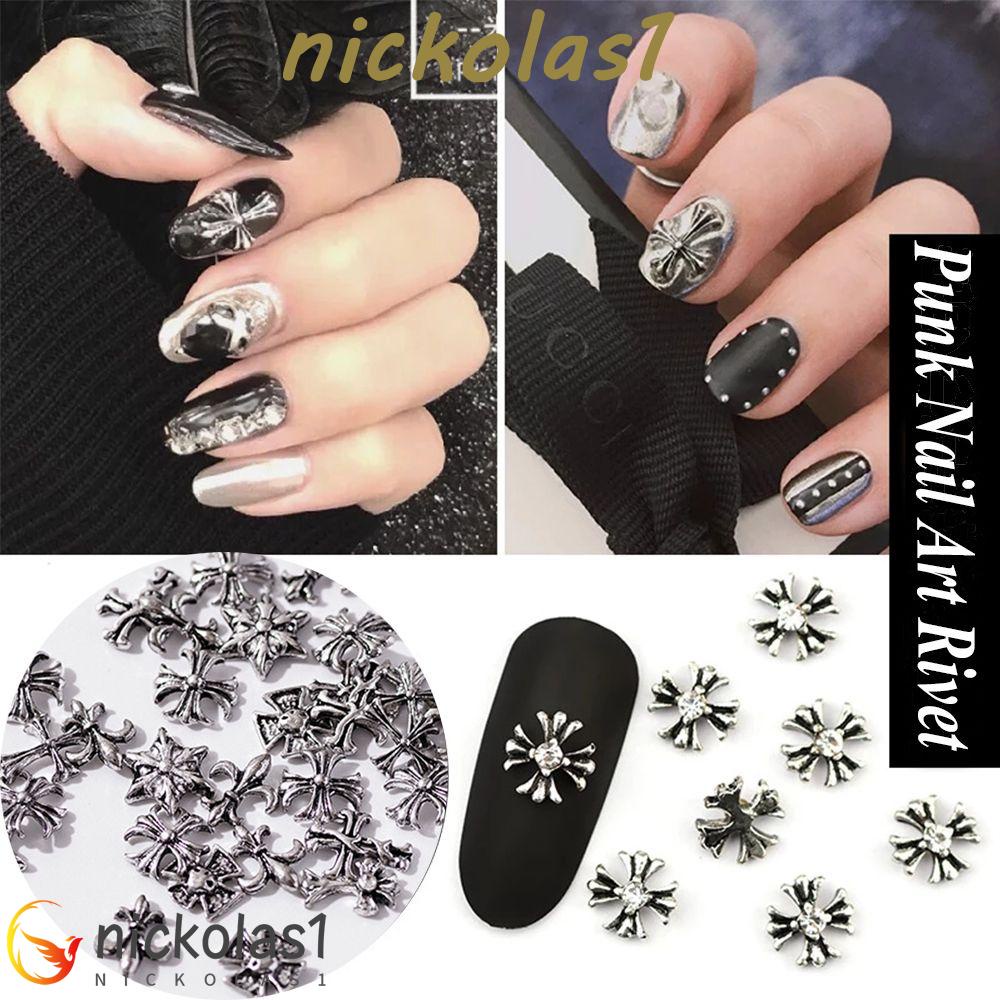 Nickolas1 3D Paku Paku Keling Perak Vintage Emas Pesona Gaya Punk Nail Studs Perhiasan