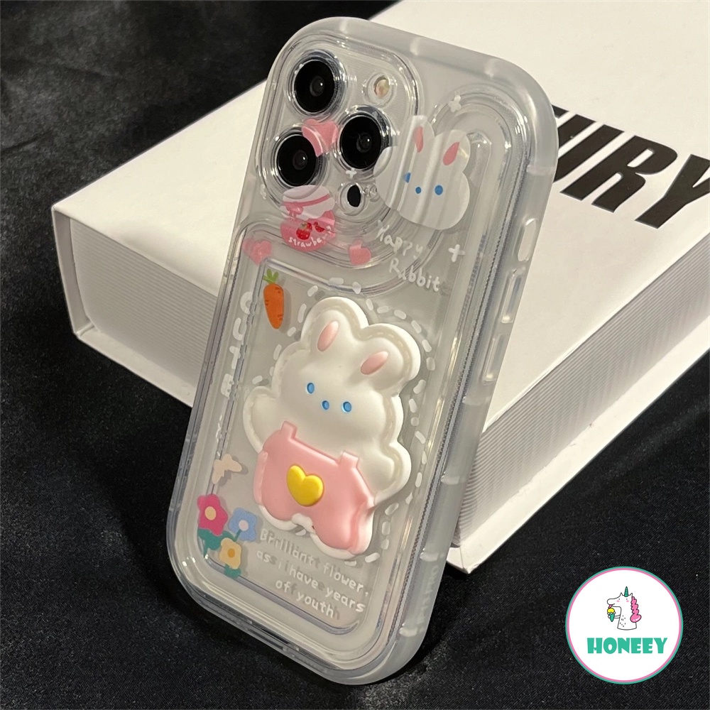 Casing Ponsel Motif Beruang Kelinci Garis Gaya 3D Untuk iPhone 14 Pro Max13 12 11 Pro Max7 8 14 Plus Case iPhone XR X XS Max Bening Shockproof Soft Cover