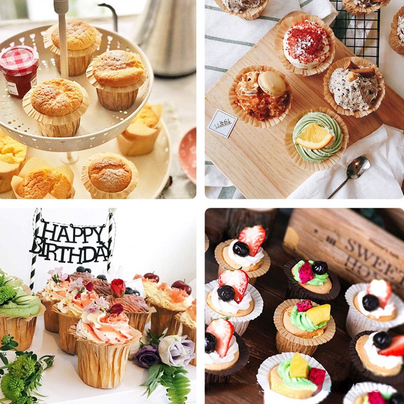 [Fitur] Paper Tray Pembuat Muffin Anti Lengket/Pembungkus Dessert Ulang Tahun Pernikahan/Top Hat Shaped Baking Cup/Oil-proof Cake DIY Liner Cups/Cetakan Bakeware Tahan Panas