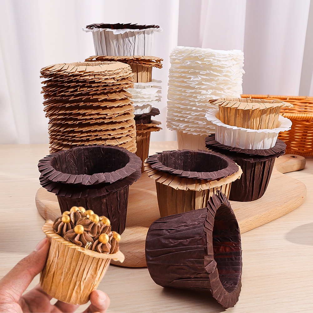 [Fitur] Gelas Liner DIY Kue Tahan Minyak/Pembungkus Dessert Ulang Tahun Pernikahan/Top Hat Shaped Baking Cup/Cetakan Bakeware Tahan Panas/Paper Tray Pembuat Muffin Non-stick