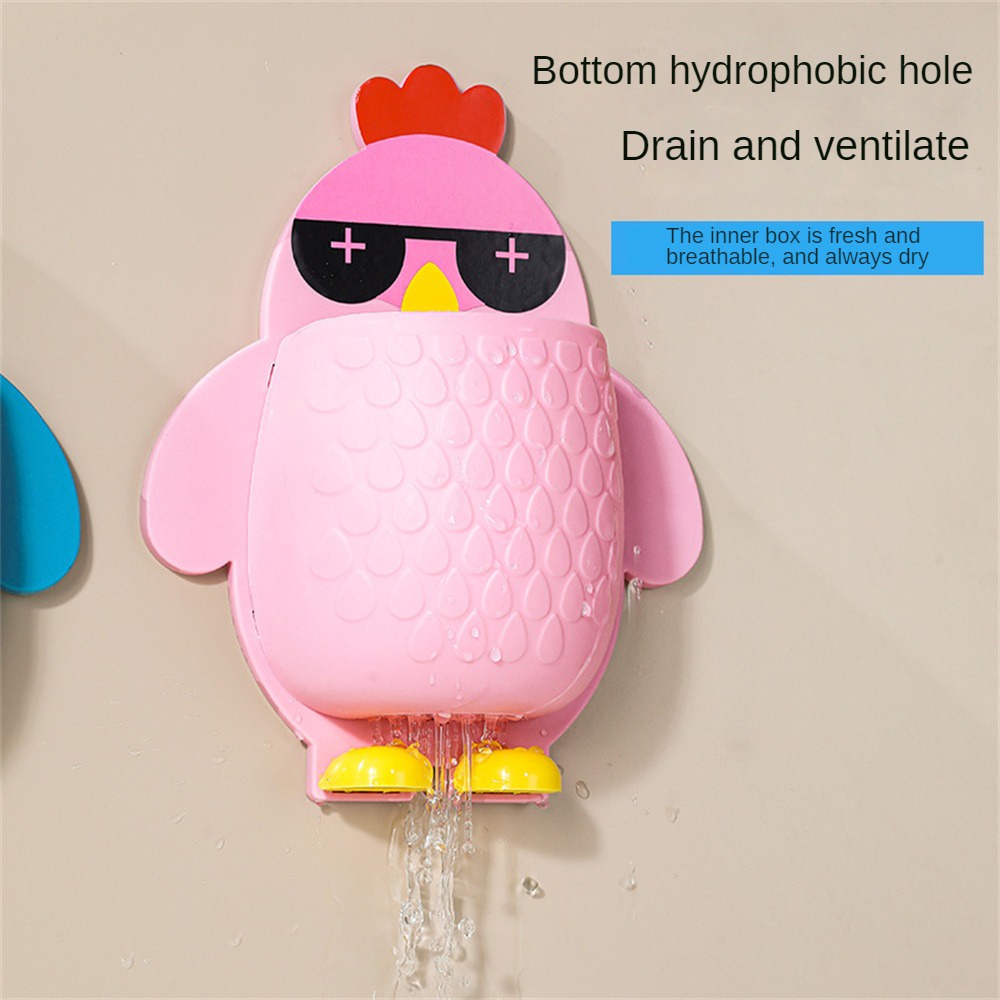 ღ Chick Shaped Wall Mounted Rack Cartoon Remote Storage Box Rumah Dapur Kamar Mandi Rak Penyimpanan Kreatif Gratis Punching Drain Holder