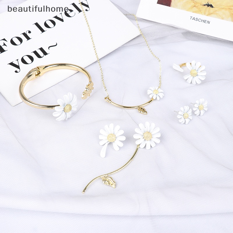 {beautifulhome} 1pc Enamel Bunga Daisy Elegan Pembukaan Cincin Gelang Anting Wanita Perhiasan.