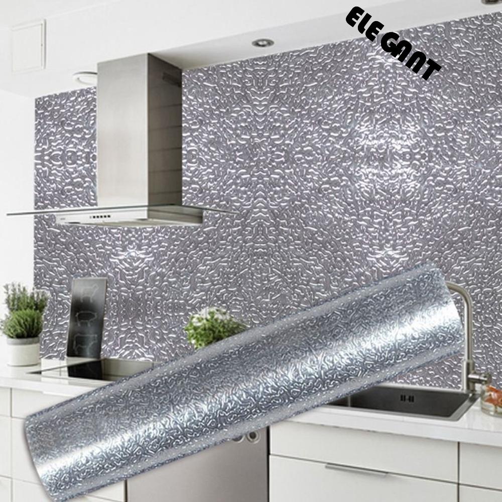 [Elegan] Wallpaper Tahan Air DIY Dinding Kompor Anti-fouling Croppable Suhu Tinggi Aluminium Foil