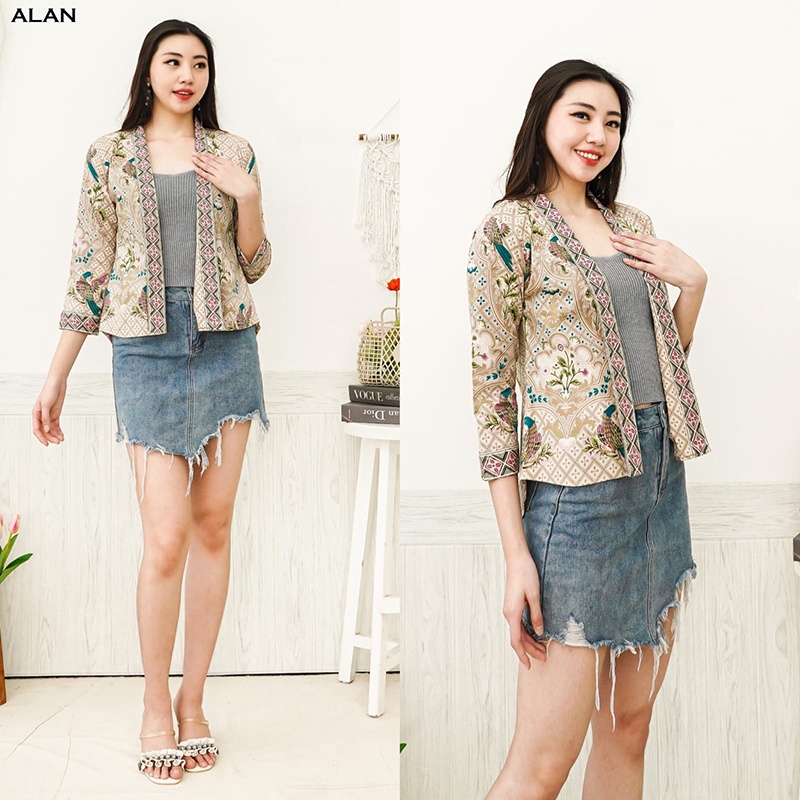 Evercloth Alan Blazer Batik Wanita Outer Rompi Wanita Jumbo Jaket Luaran Couple