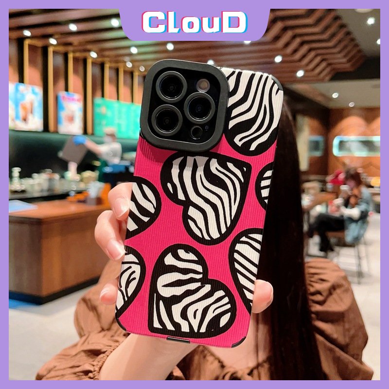 IPHONE Cover Cinta Hati Motif Zebra Garis Tidak Teratur Kompatibel Untuk Iphone11 13 12 14 Pro MAX XR X XS Max8 7plus7 Plus Tekstur Kulit Mewah Art Phone Shockproof Case