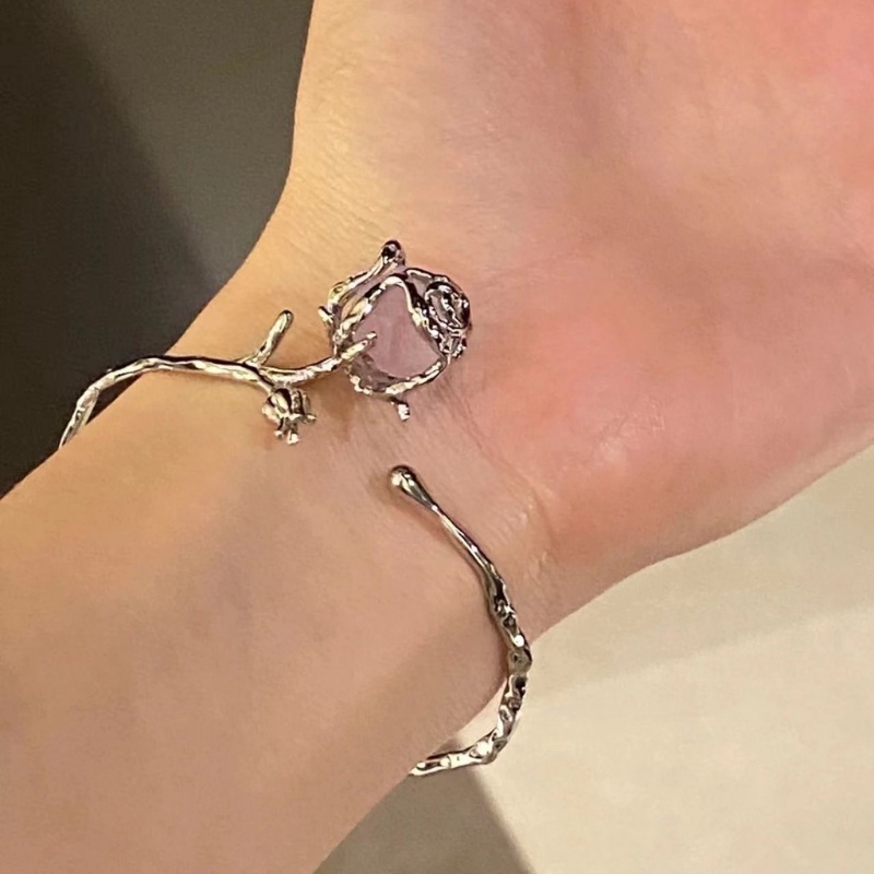 Mode Lava Tidak Teratur Ungu Rose Gelang/ Gothic Paduan Adjustable Bunga Bangle/ Hip Pop Pesona Pembukaan Manset Bangle Perhiasan Aksesoris