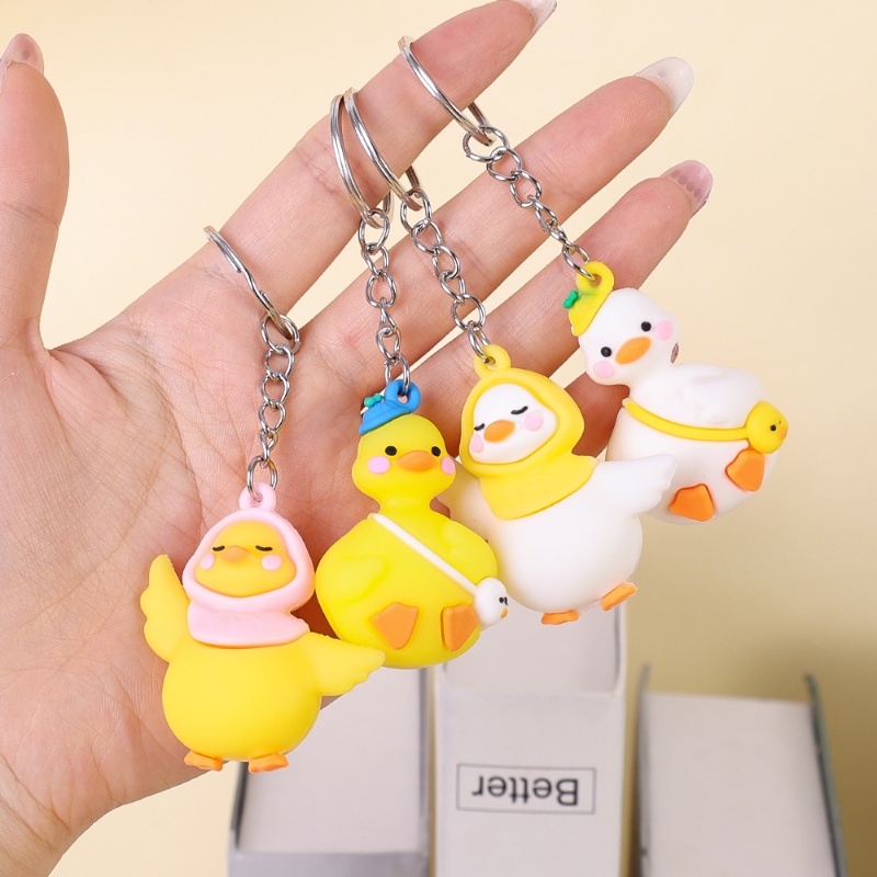 Kreatif Kuning Putih Bebek Gantungan Kunci/ Boneka Bebek Kartun Lucu Liontin Gantungan Kunci/ Tas Mobil Populer Karet Keyring Aksesoris