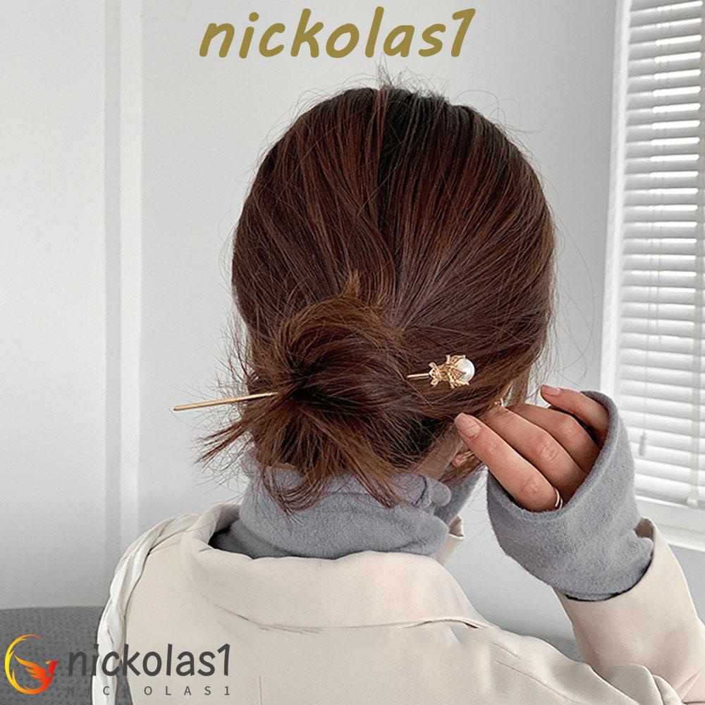 Nickolas1 Stik Rambut Elegan Fashion Hiasan Kepala Warna Emas Perak Logam Vintage Hair Clip