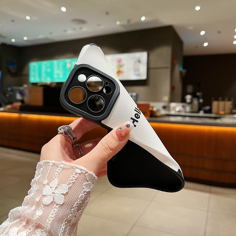 IPHONE Soft case Pelindung Kulit Tekstur Vertikal HELLO Putih Simple Untuk Iphone14 13 12 11 Pro Max X XR XS Max7 8 Plus