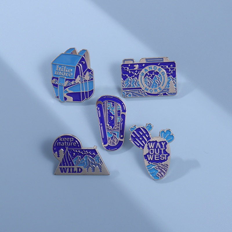 Bros Enamel Hiking Outdoor Tent Night View Lapel Pin Ransel Badge Hadiah Untuk Teman