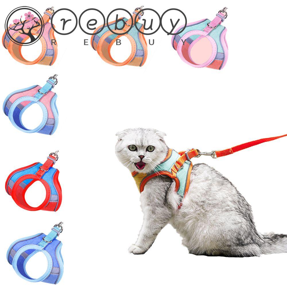 Rebuy Cat Harness Anti Bocor Dengan Tali Reflektif Lembut Dapat Disesuaikan Rompi Harness Bernapas Hewan Peliharaan Rompi