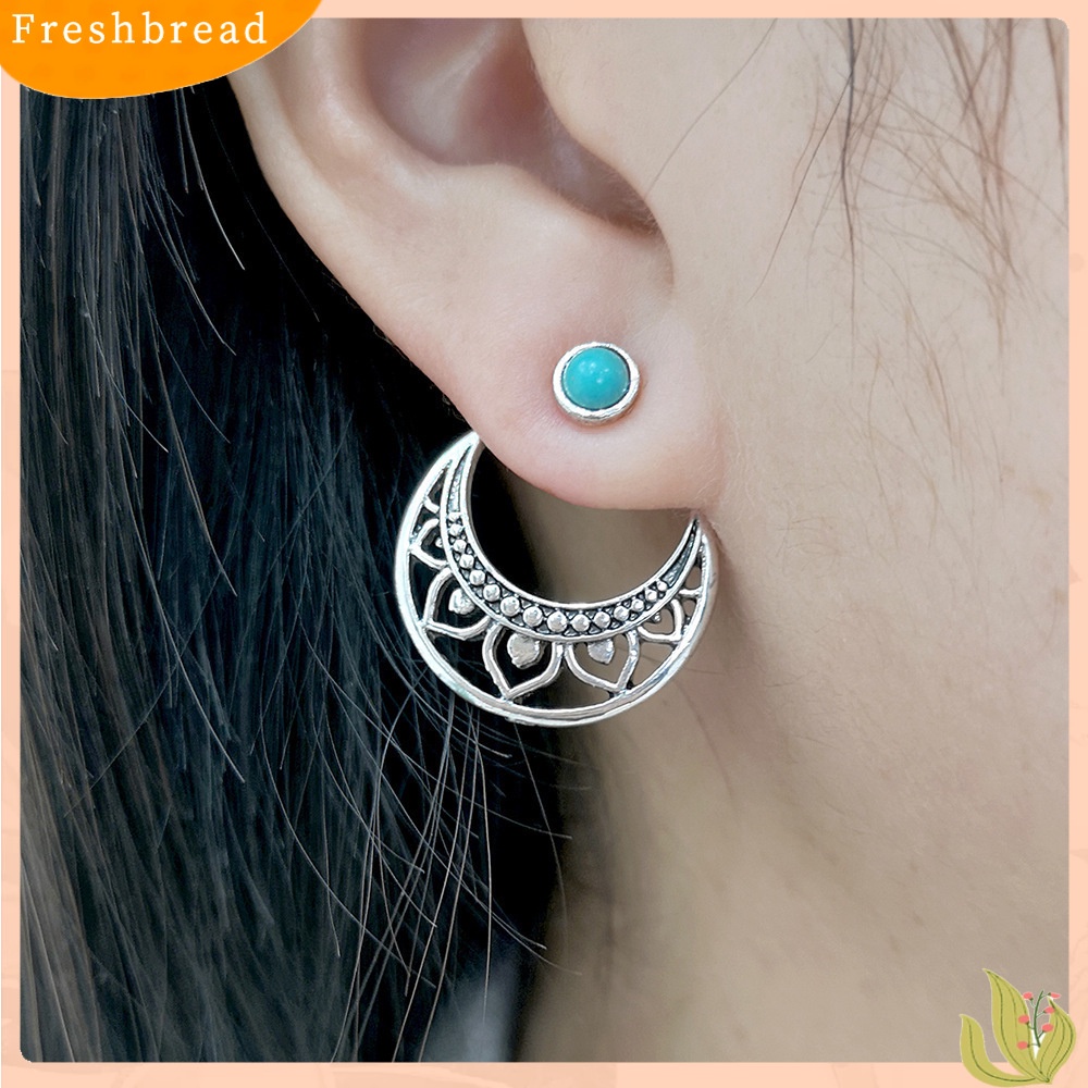 [FRA] Bohemian turquoise earrings Anting Wanita Eropa Dan Amerika retro Perak Disepuh earrings earrings