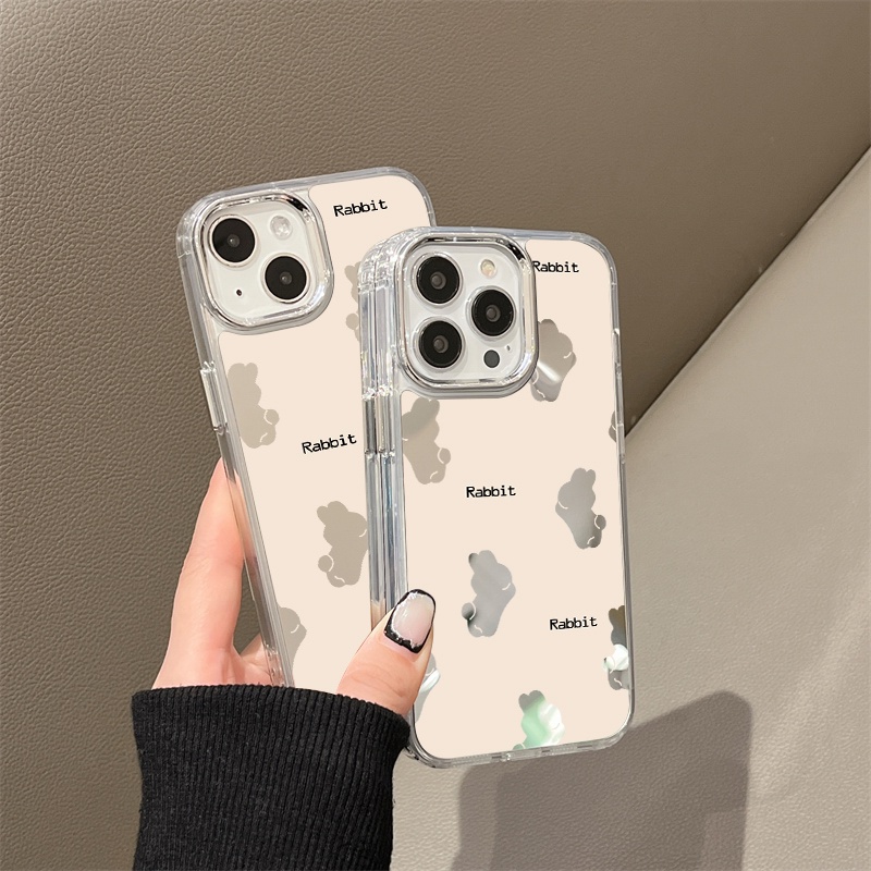 IPHONE Lying Rabbit Mirror Phone Case Kompatibel Untuk Iphone11 12 13 14 12Pro 13Pro 14Pro Pro Max XR X XS Max Electroplating Tombol Perlindungan Mirror Cover