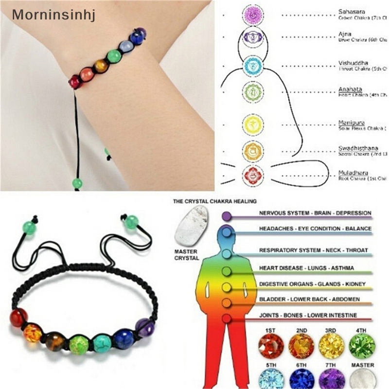 Gelang Manik-Manik Balance Mornin 7 Chakra Healing Braided Lava Yoga Reiki Prayer Stones id