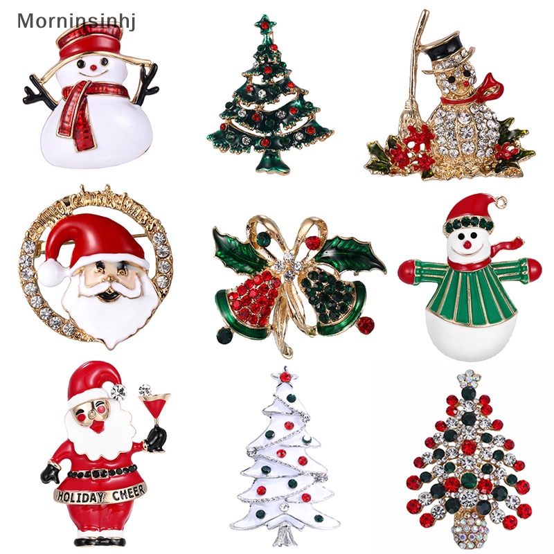 Mornin Tahun Baru Bros Pin Natal Elemen Pin Snowman Pohon Natal Perhiasan Pin Natal Kartun Bros Fashion Perhiasan Hadiah id